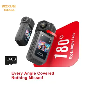 WIXUN-1080P mini magnetic thumb sports camera, 180 ° rotating camera, 1.47-inch IPS high-definition display screen, equipped with 16GB TF card, suitable for daily photography/videography, outdoor activities, law enforcement scenes