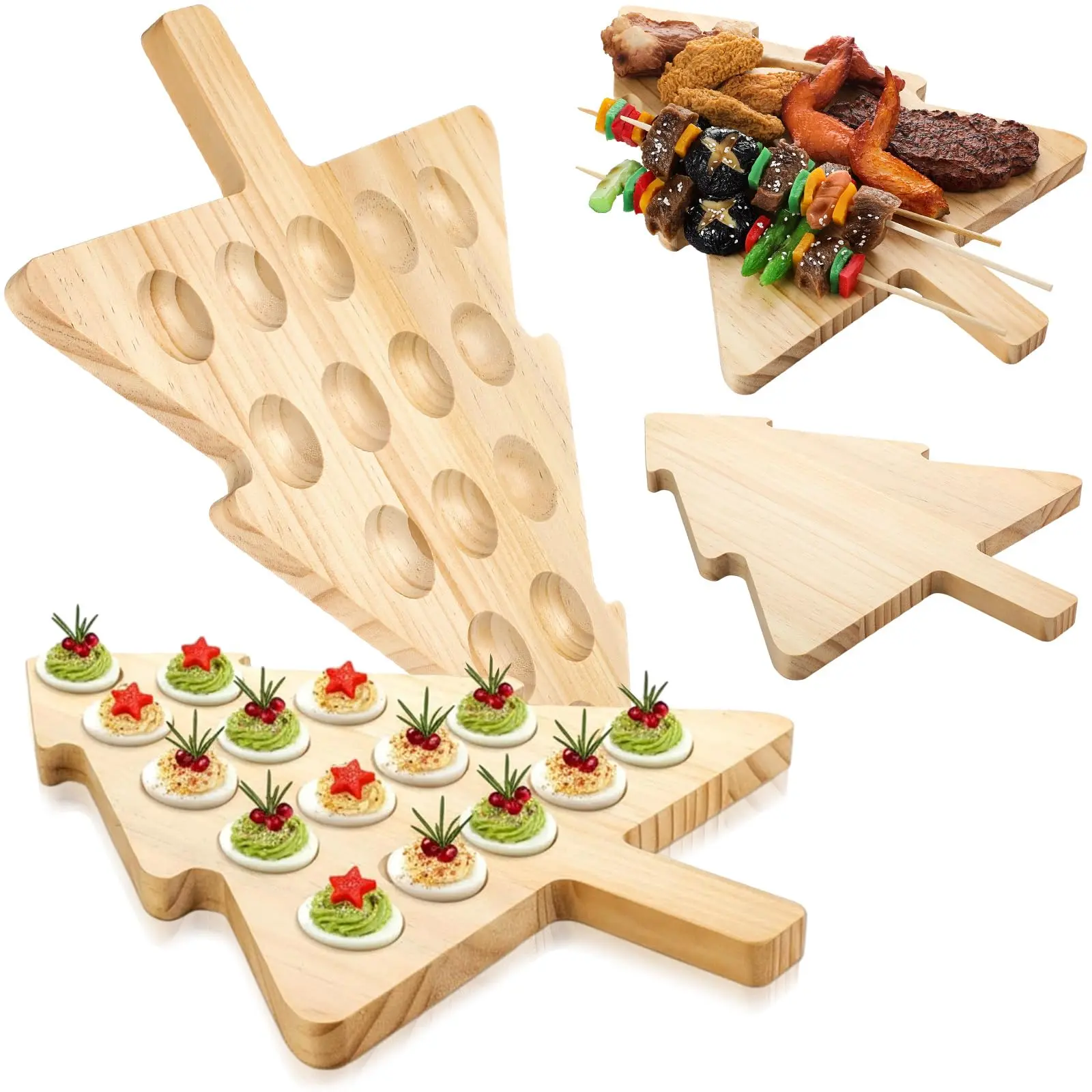 Christmas Deviled Egg Tray Acacia Charcuterie Board with Handle Xmas Kitchen Gifts for Mom Wooden Serving Platter Reversible Holes Rectangle Square Egg Tray Deviled Egg Holder Cutting Board Cheese Serving Tray for Home Kichen Kitchen Essential