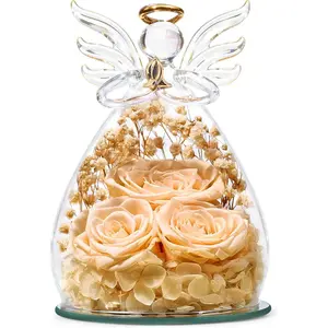 Mothers Day Mom Birthday Gifts for Women,   for Delivery Forever Preserved Rose in Glass Angel Figurine, Anniversary Christian Real Rose for Grandma Nana Wife Mum from Daughter Son