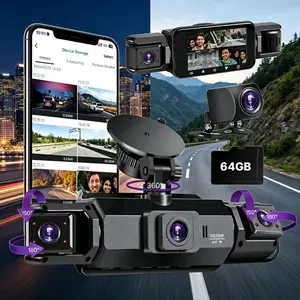 2026 New 4-Lane Dash Cam, 360° Panoramic View, Free Obd Cable, Full-Time Parking Monitor, 4 Cameras, 4-Inch Display, WiFi, 64GB, Night Vision, Hdr, Automotive Dashcam, Car Security Camera