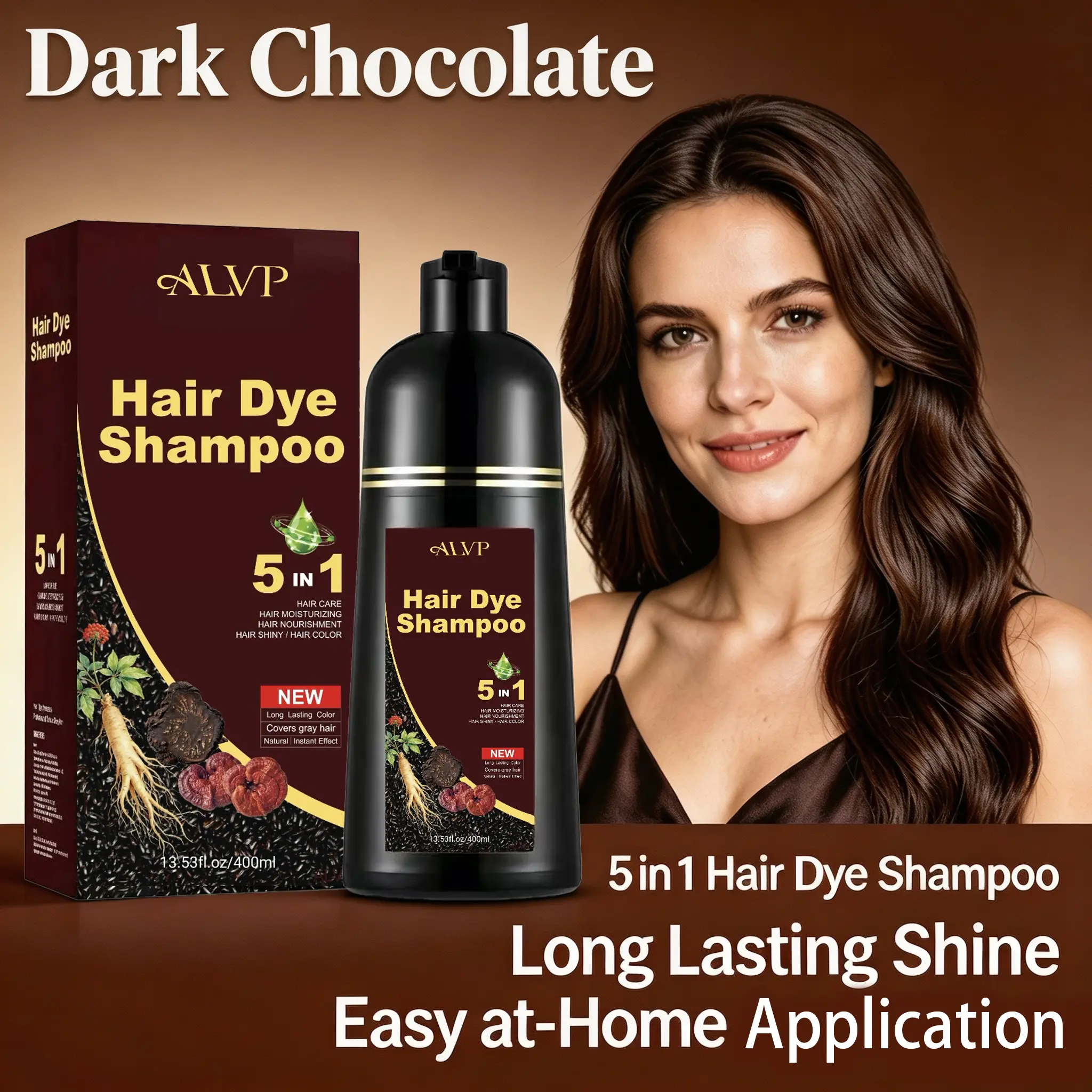 Vegan Plant-Based Hair Dye Shampoo - 5-in-1 Wine Red, Ginseng-Infused, 24-Month Long-Lasting Nourishing Salon-Quality for Adults' Aging Grey Hair Coverage, 13.53 Fl Oz, Ideal Gift for All Women