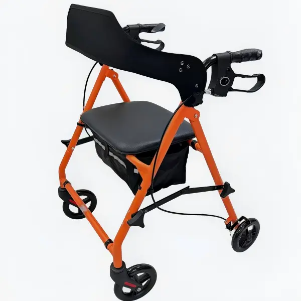 Foldable Rollator Walkers with Seat for Seniors, big rubber Wheels, 300 lbWeight Capacity, Adjustable Handles and Seat Height, Lightweight Rolling Walker  Orange Healthcare Equipment