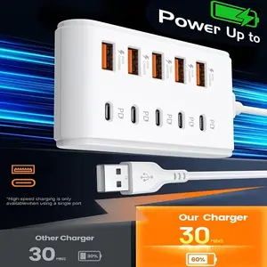10-Port USB Fast Charging Station – 5Type-C PD + 5USB-A, Up to 25W Per Port, Compact Design, High-Speed Charging for Laptops, Tablets & Multiple Devices, Desk Power Hub, Power Adapter, Must-Have for Tech Enthusiasts & Office Workers, Space-Saving Organize