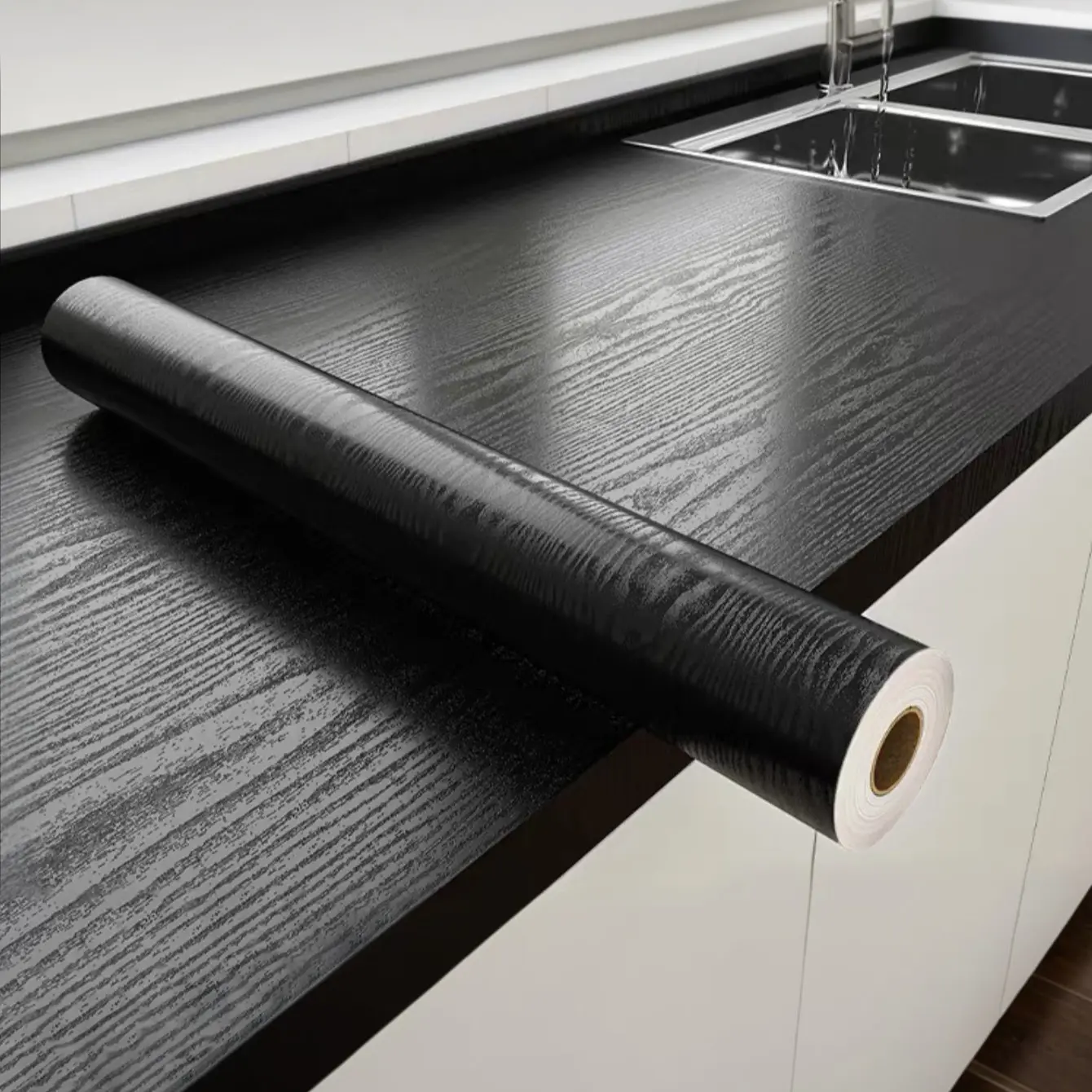 Black Wallpaper Wood Peel and Stick Self Adhesive Film Black Adhesive Paper Countertop Furniture Living Room Kitchen Wall Waterproof Removable Self Stick Vinyl Thickening Upgrade Peel and Stick Wallpaper Designs Waterproof Fireproof Wallpaper
