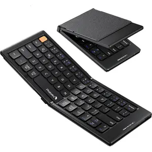 Foldable Keyboard, Portable Keyboard with PU Leather Cover, Pocket-Sized Wireless Keyboard For iPad,iPhone,Smartphone,Tablet,Laptop-Black
