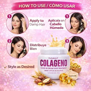 Leave-in hair cream treatment with collagen, 250 g (8.8 oz) - Keratin and vitamin E conditioner - Deep nourishing repair cream for dry, damaged hair