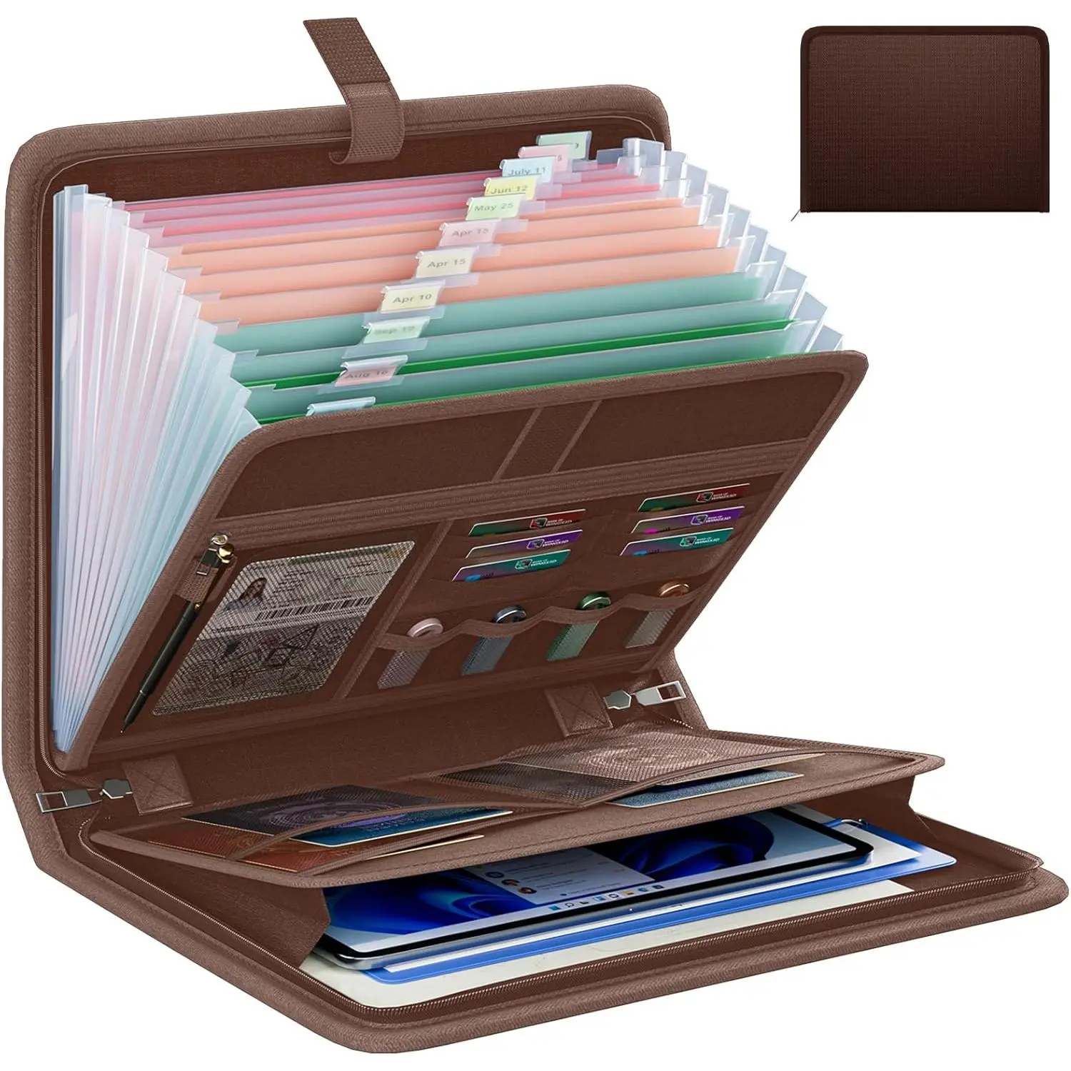 Fireproof Accordion File Organizer, Portable Expanding File Folder with  Zipper&Labels, Brown Document Organizer with 13 Pockets, File Organizer for Important Document/Paper Storage