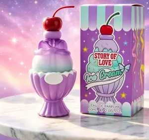 Purple Story of Love Ice Cream Eau de Parfum for Women, 60ml/2.0fl oz Cute Cherry Top Fragrance Bottle, Sweet Floral Scent Perfume for Daily Wear, Vanity, Bedroom