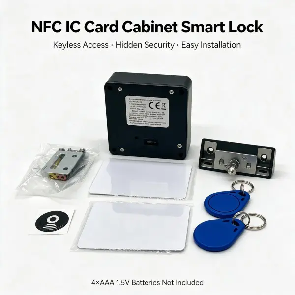 Invisible Cabinet Lock, NFC & RFID Hidden DIY Drawer Lock, Keyless Security Lock for Wooden Drawer, Wine Cabinet, Storage Cabinet, Secret Shelf & Hidden Panel, Comes with 2 Cards & 2 Key Fobs