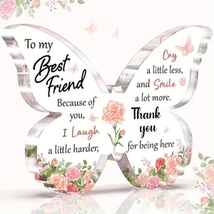 Butterfly Shaped Lightweight Acrylic Decoration, Flower Pattern Decorative Friendship Gift, Friendship Gifts for Women, Birthday Gifts for Bestie, Home Decor, Signs, Vintage Plaque Decoration
