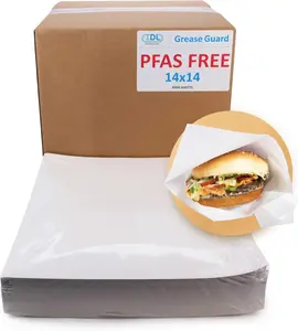 IDL Packaging 14" x 14" PFAS Free Grease Proof Paper Sheets, Pack of 4000, White - Microwave Safe Food Tray Liners - Grease-Absorbing Wrapping Paper for Sandwiches, Cheeses, Hamburgers, etc.