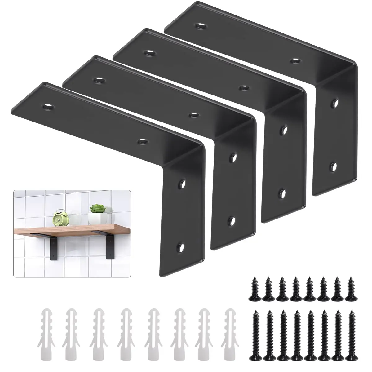 L Brackets Heavy Duty  5x3x1.8 Inch Stainless Steel Shelf Wall Mounted For Floating Shelves Industrial Farmhouse Includes Hardware Rustic Black Pack Of 4