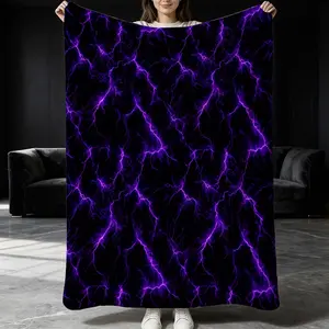 Purple Lightning Flannel Blanket, Single-Side Printed, Cool & Trendy Neon Style, Soft & Skin-Friendly, Multi-Use Throw for Sofa, Bed, Camping & Travel, All-Season, Perfect Gift Option