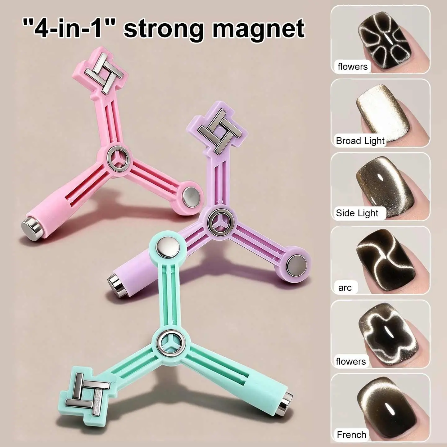 New multi-functional 4-in-1 nail art cat eye magnet, pattern triangle star, strong magnet cat eye magnetic tool Manicure tools