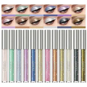 12 Colors Liquid Glitter Eyeshadow Set, Multi-dimensional Metallic Glitter Shimmer Smokey Eye Looks Waterproof Long Lasting Quick-Drying Sparkling Eye Shadow Makeup Kits (Color A) springtok