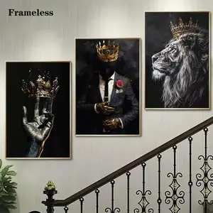 3PCS Black African Mural Gold Crown Wall Decoration King Painting African American Frameless Design Canvas Material Prints Home Room Office Decoration Artwork Wall Hanging Paintings Artistic Appeal