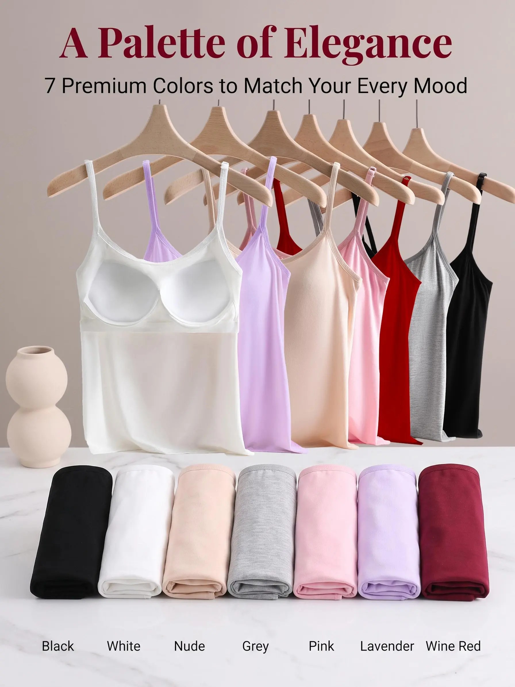 Women's Camisoles with Built-in Bra Basic Padded Cami Tank Tops Set