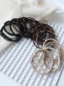 Bohemian Beaded Hair Ties & Bracelets Set - Adjustable Elastic Scrunchies with Colorful Beads, Double Wear as Hair Wrap or Wristband, Valentine's Day Gift for Her, Spring Summer Festival Hair Accessories, Birthday Travel TikTok Coachella Aesthetic