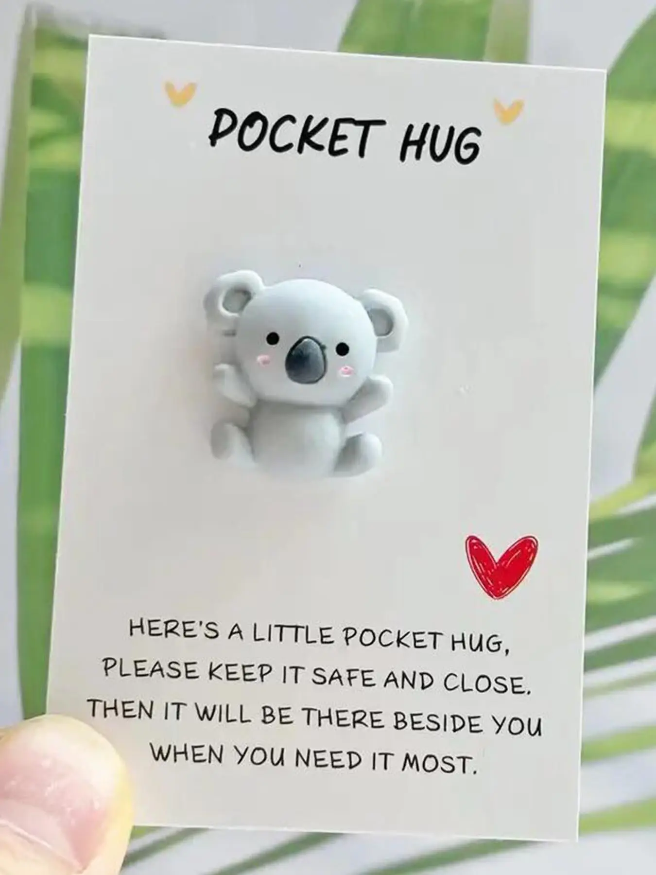 Cute Koala Design Pocket Hug Card, Mini Resin Animal Keepsake with Encouragement Greeting, Fashion Accessories for Women & Men