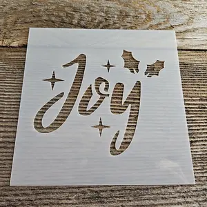 Joy Stencil Reusable Cookie Decorating Craft Painting Windows Signs Mylar Many Sizes Christmas Winter Joy with Stars and Holly Leaves 6"