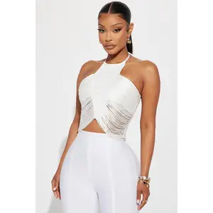 Frazia Fringe Halter Top - White