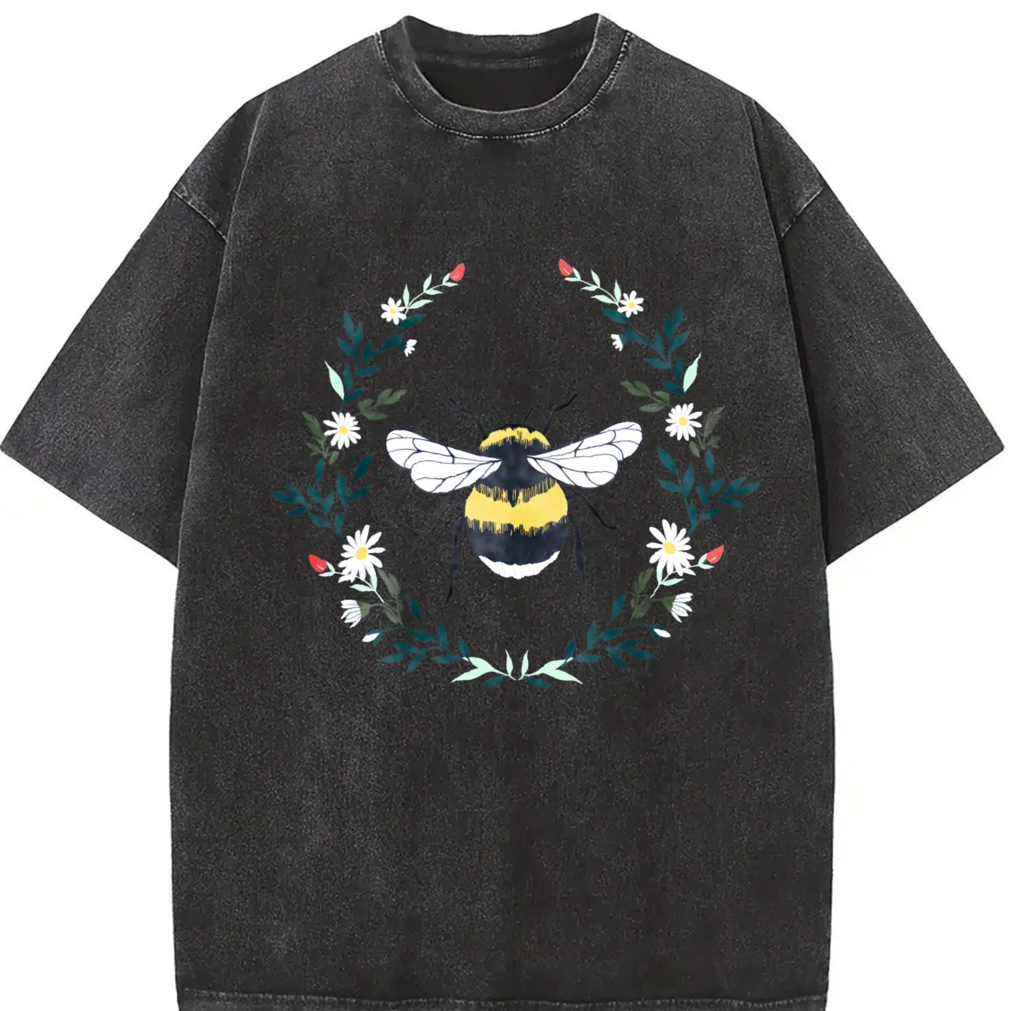 Wildflower Bee embroidered  Shirt, Spring Shirt, Wildflower embroidered tee, Trendy cottage shirt