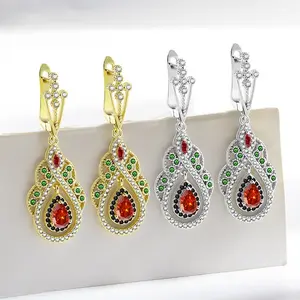 Fashionable earrings with super shiny colorful diamonds, tassels, and floral designs, high-quality jewelry AE50191-EH