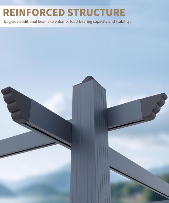 GARVEE 10x13 Ft Aluminum Pergola with Retractable Canopy Metal Gazebo for Modern Backyard Deck Porch Grape Trellis(Khaki)