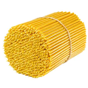 Pack of 200 Pure Beeswax  Thin Taper Candles 7.3" x 0.24" inch Orthodox Church Candles - Handmade, Clean Burning, Natural Honey Scent Ultra Slim Ritual Candles Traditional