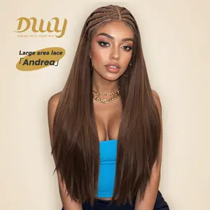 【CLEARANCE SALE】Andrea - DWY 13x6 Lace Front Wig Glueless Brown Handmade Braiding Heat Resistant Fiber Hair Natural Hairline For Women Wigs Grey 26 Inches