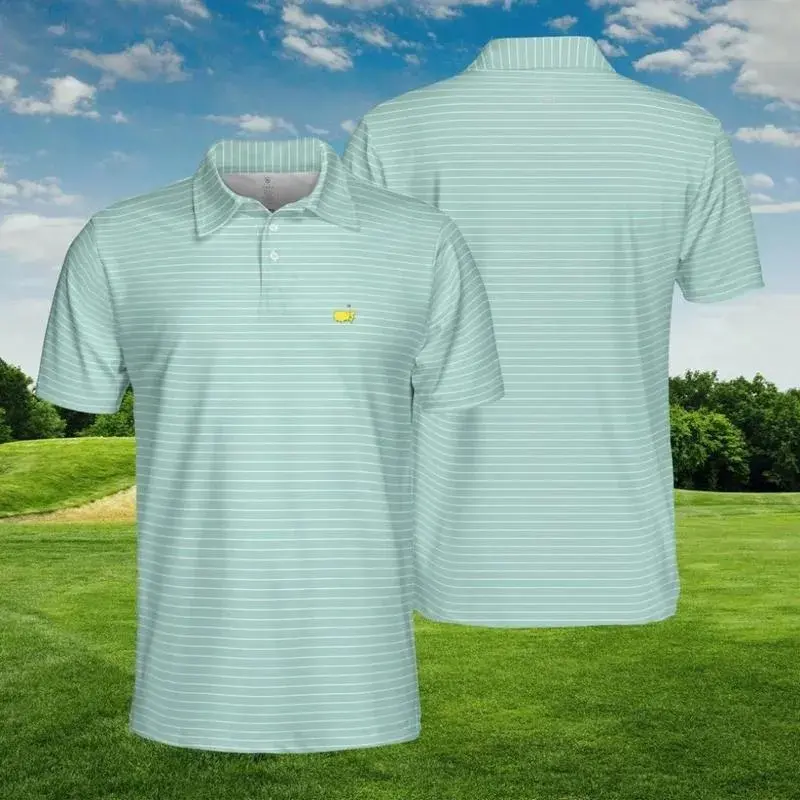 Masters 2026 Mint Polo Shirt – Elegant Pinstripe Pattern, Comfortable Athletic Fit for Men
