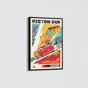 Piston Cup Cars Movie Canvas, Lightning McQueen Radiator Springs Poster, McQueen Piston Cup Disneyland Home Decor Wall Art Canvas Poster