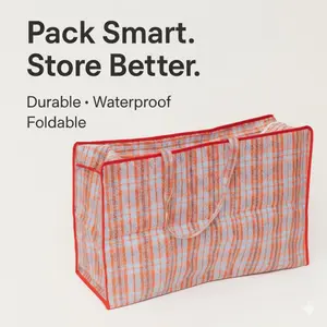 Set of 2 Waterproof Storage Bags, Heavy Duty Tote with Zipper and Handles, Foldable Organizer for Clothes and Bedding, Durable Travel Storage and Moving Supplies