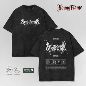 Vintage Acid Wash Cyber Metal Graphic Tee | Opium Core Oversized Shirt | 100% Cotton Dark Y2K Streetwear short-sleeved t-shirt men