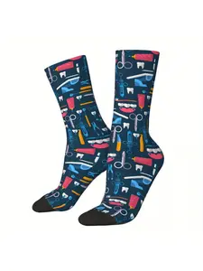 Novel Socks for Men Featuring Dental Equipment Patterns, Casual Daily Socks