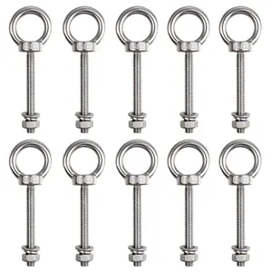 10 Pack M6 x 50mm Threaded Eyebolts with Nuts Washers, Stainless Steel Marine Grade Shoulder Eye Bolt for DIY Furniture Swing and Outdoor Use