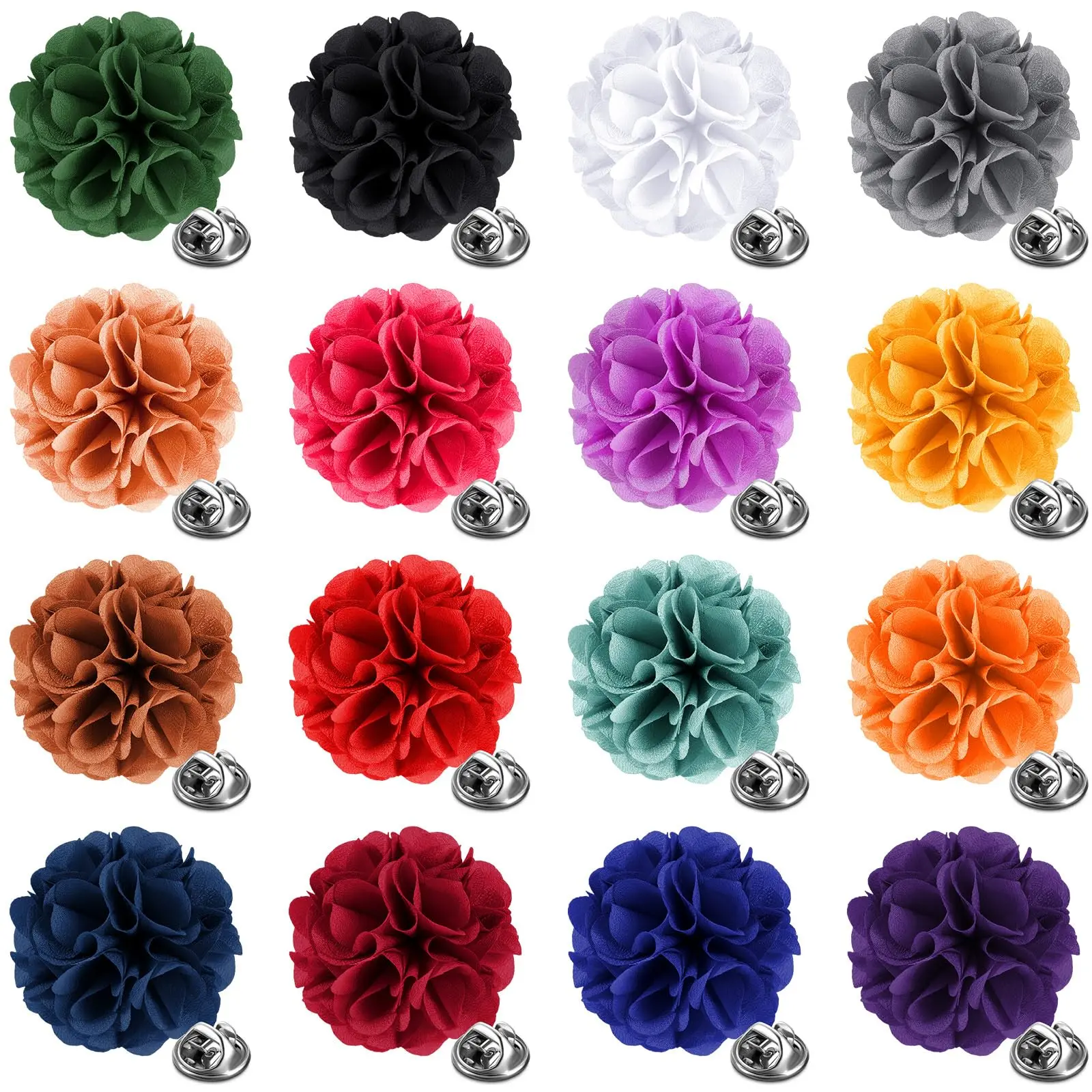 Men's 16-Pcs Handmade Satin Alloy Lapel Flowers, Male Boutonniere Brooch Pins for Suits, Prom, Birthday, Anniversary