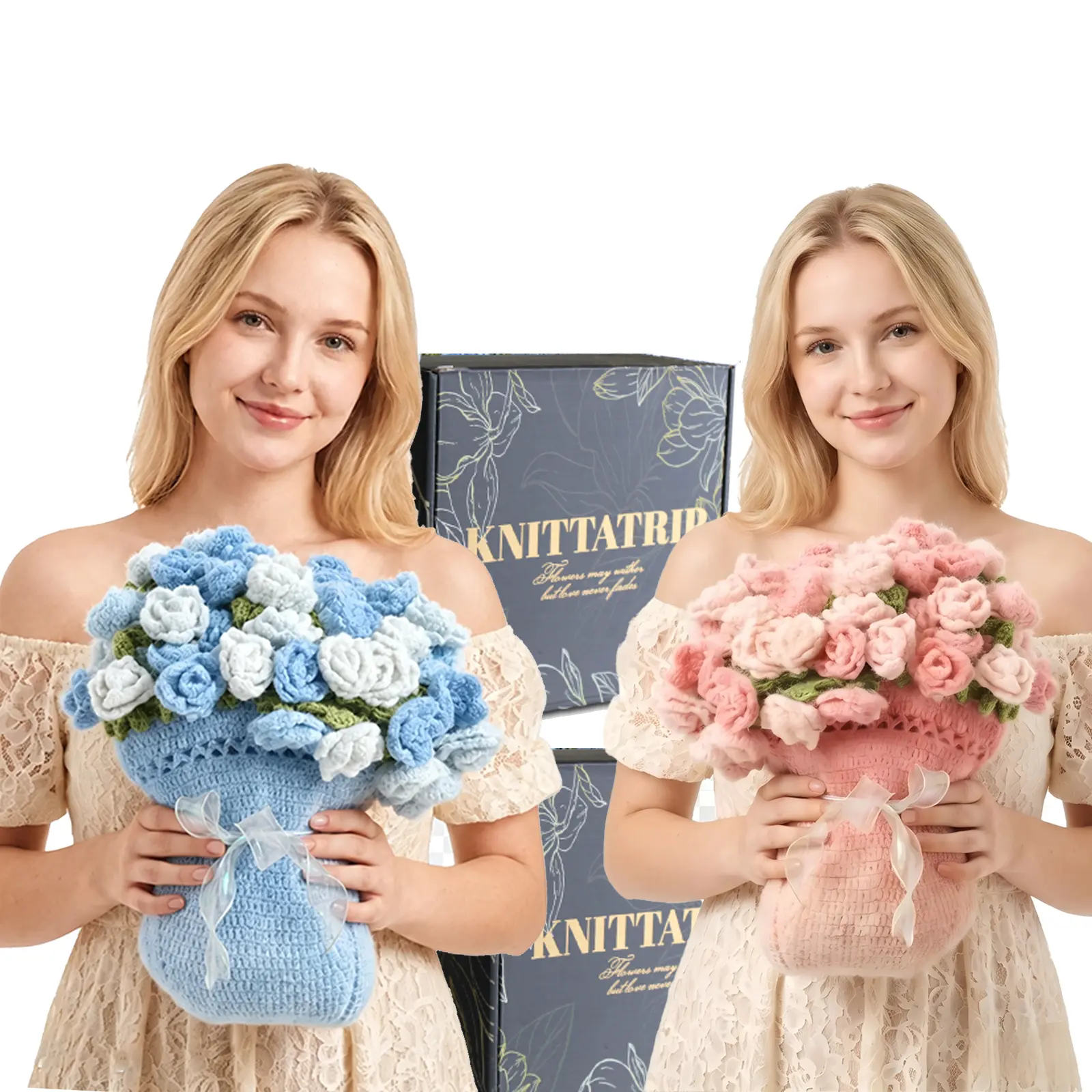 2-Piece Set (Red and Blue), Hand-Crocheted Bouquet-Style Blankets—55 inches, Ombré Blankets, Perfect for Sofas in Air-Conditioned Rooms. Soft and Breathable, Ideal for All Kinds of Creative Gifts