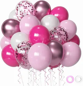 Pink and White Party Balloons, Pink Latex Balloons 50 Pcs 12 inch Baby Pink BalloonsConfetti Balloons