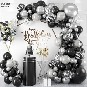 89pcs Latex Balloons Set Black Silver Color Birthday Party Decoration Balloon Decorations Kit