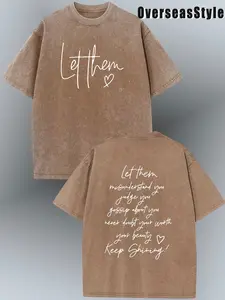 Women'S Oversized 230g Heavyweight Vintage T-Shirt - "Let Them" Inspirational Front & Back Print with Bible Verse 43:2, Soft Washed Round Neck Short S