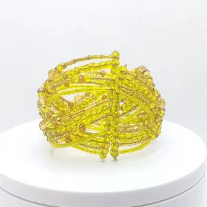 Pulsera de Oshun with Memory Wire & Czech Beads Durable Original Bracelet for Artisanal Enthusiasts