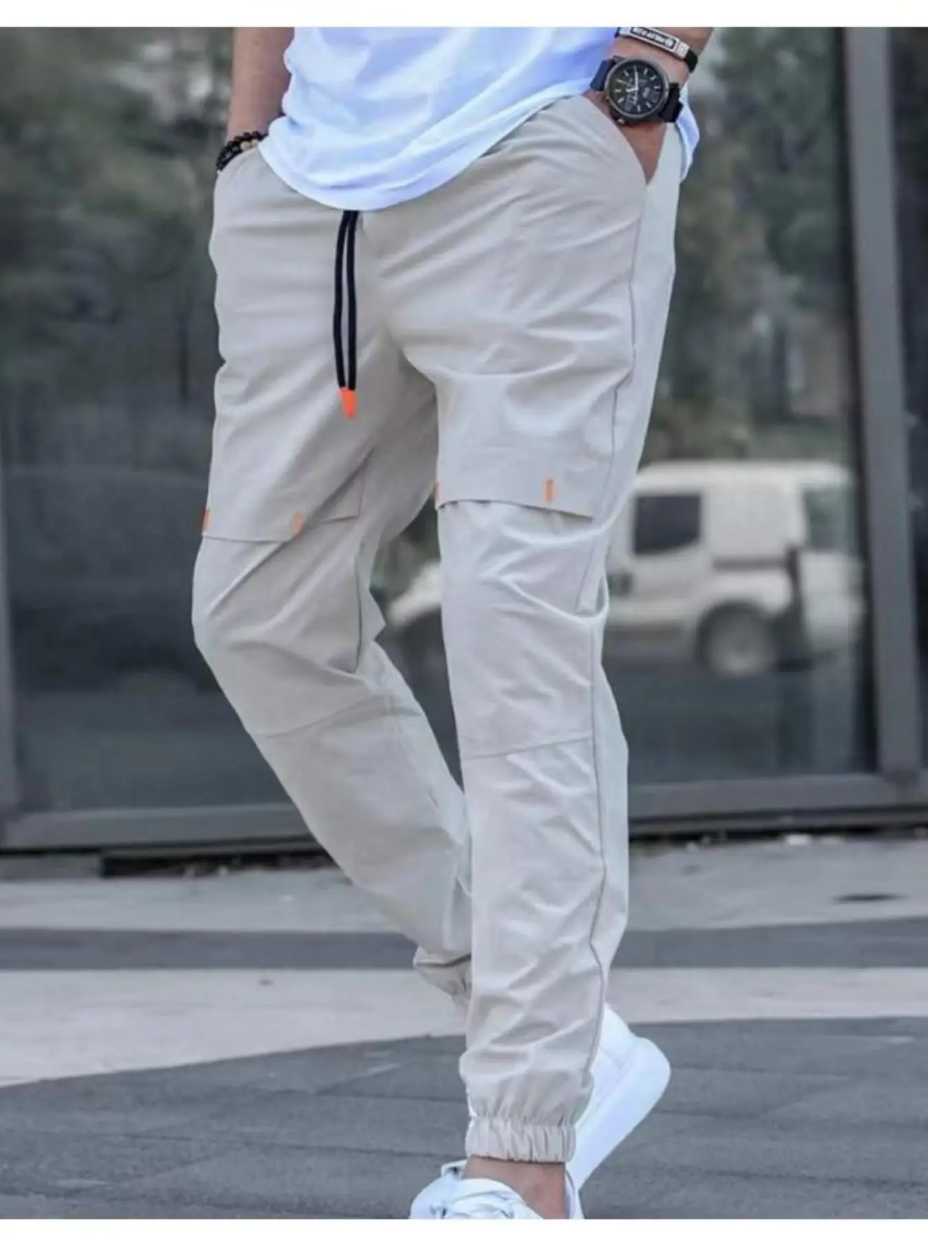 Men's Thin Loose Solid Pocket Drawstring Waist Pants, Men's Trousers, Going Out Outfit, Men Clothes, Please Purchase One Size Smaller