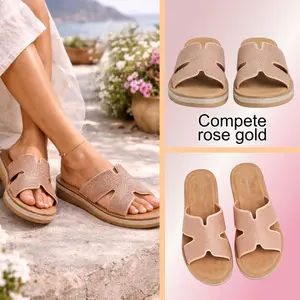 Forever COMPIT Comfort Collection Rhinestone Platform Slide Sandal for Women - Stylish Flat Slip-On with Cushioned Footbed for Everyday Casual Wear & Walking Shoes - Footwear