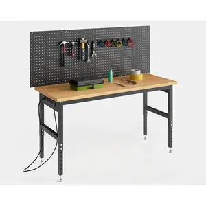 60 Inch Heavy Duty Adjustable Workbench with Pegboard 2000 LBS Capacity