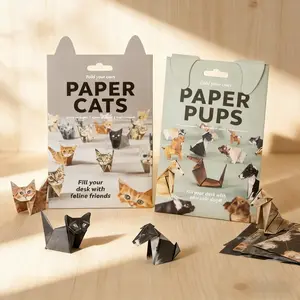 50PC New DIY Paper Cats Dogs Folding Animal Origami Kit, Creative 3D Handmade Cat Model Cute Printed Animal Art Decoration Set, Non-toxic, Easter Gift, Valentine's Day Kids Exchange Gift