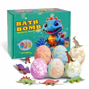 1box，Dinosaur Egg Bath Ball with Surprise Toy, Natural Organic Bubble Bath Bomb, Gentle Kids Bath Set, Unisex Colorful Bath Balls