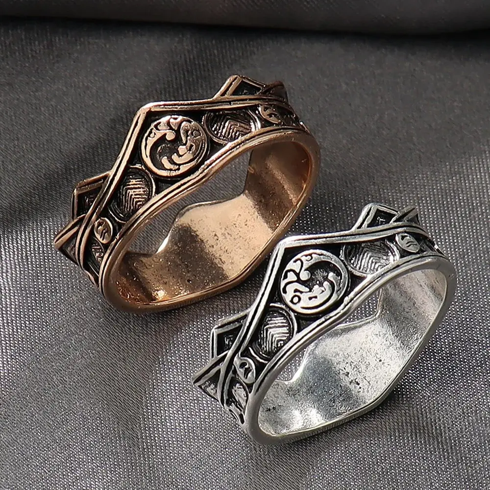 Targaryen Dragon House Crown Ring Cosplay Valyrian Three Head Dragon Alloy Metal Vintage Rings Jewelry Accessories