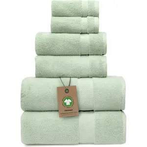 Zero-Twist  Towels - GOTS Certified Luxury Bath Towels - Ultra Soft & Plush 700GSM Long-Staple  - 6 count Towel Set (Eucalyptus Green)