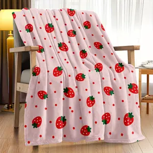 1Pc Of Strawberry Blanket For Girls, A Strawberry Gift For Girls, Pink Blanket Gift, Soft, Lightweight, Comfortable, And Warm Birthday Blanket, Strawberry Room Decoration